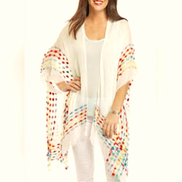 Pom Pom Rainbow Topper from Accessory Street is perfect for just a lite coverup - Picture 1 of 6